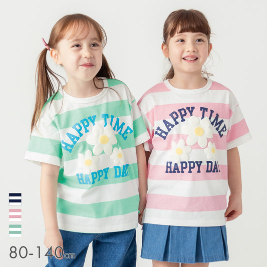 ボーダーフラワーTシャツ