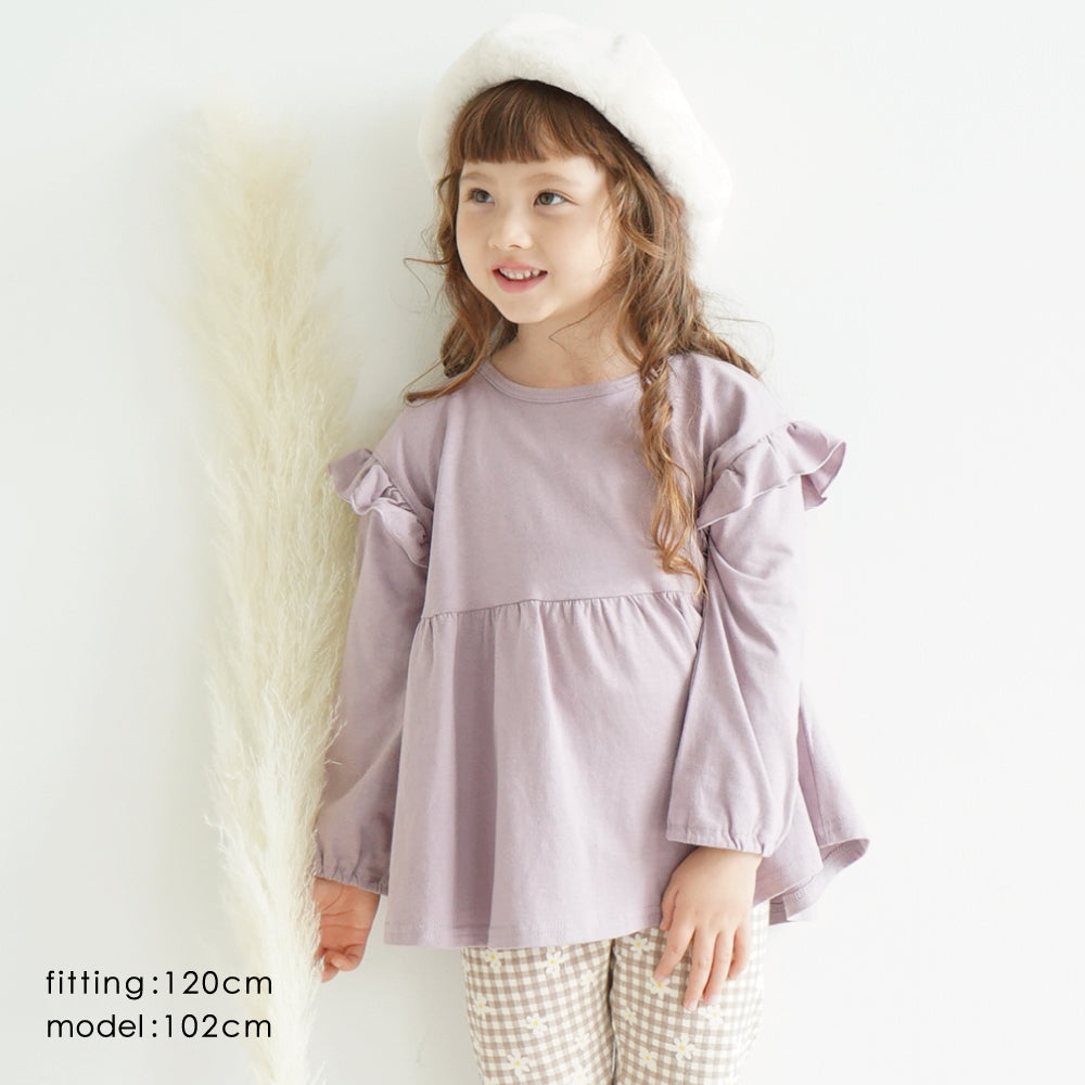 肩フリル長袖Tシャツ