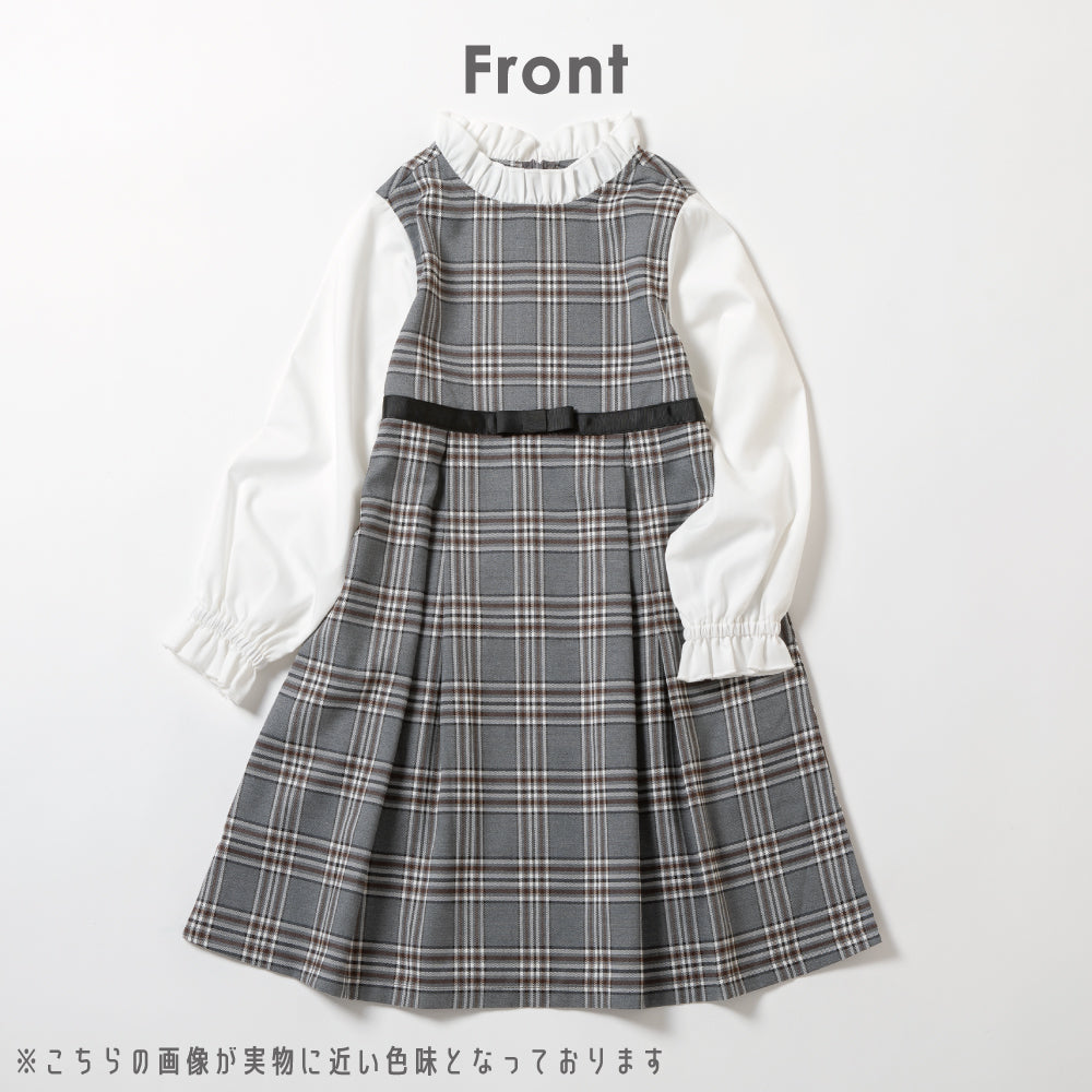 チェック柄レイヤードワンピース