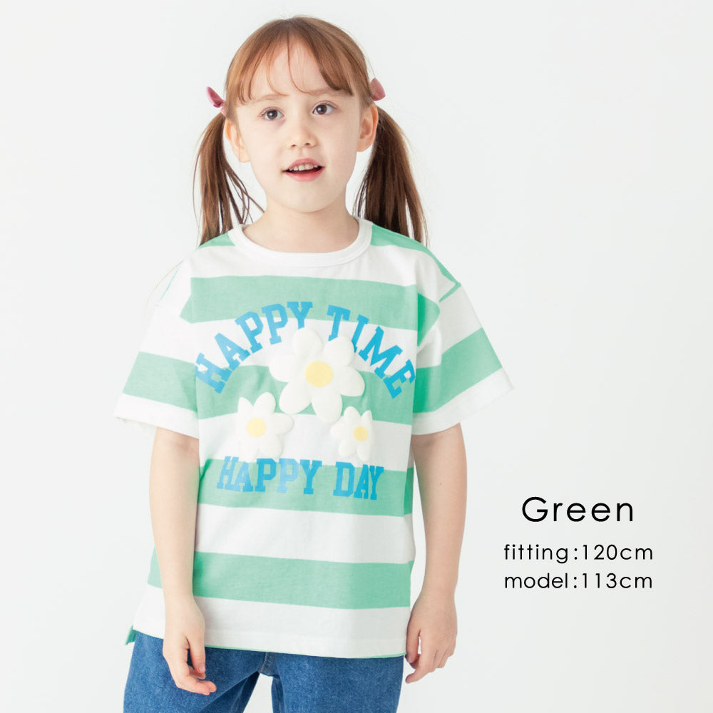 ボーダーフラワーTシャツ