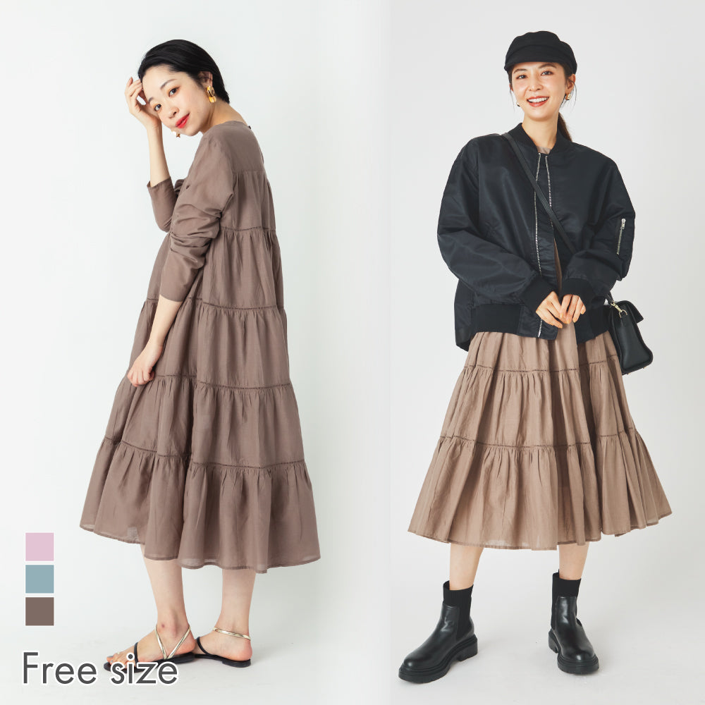 【夏割】【Ladies】 インド綿ティアードワンピース