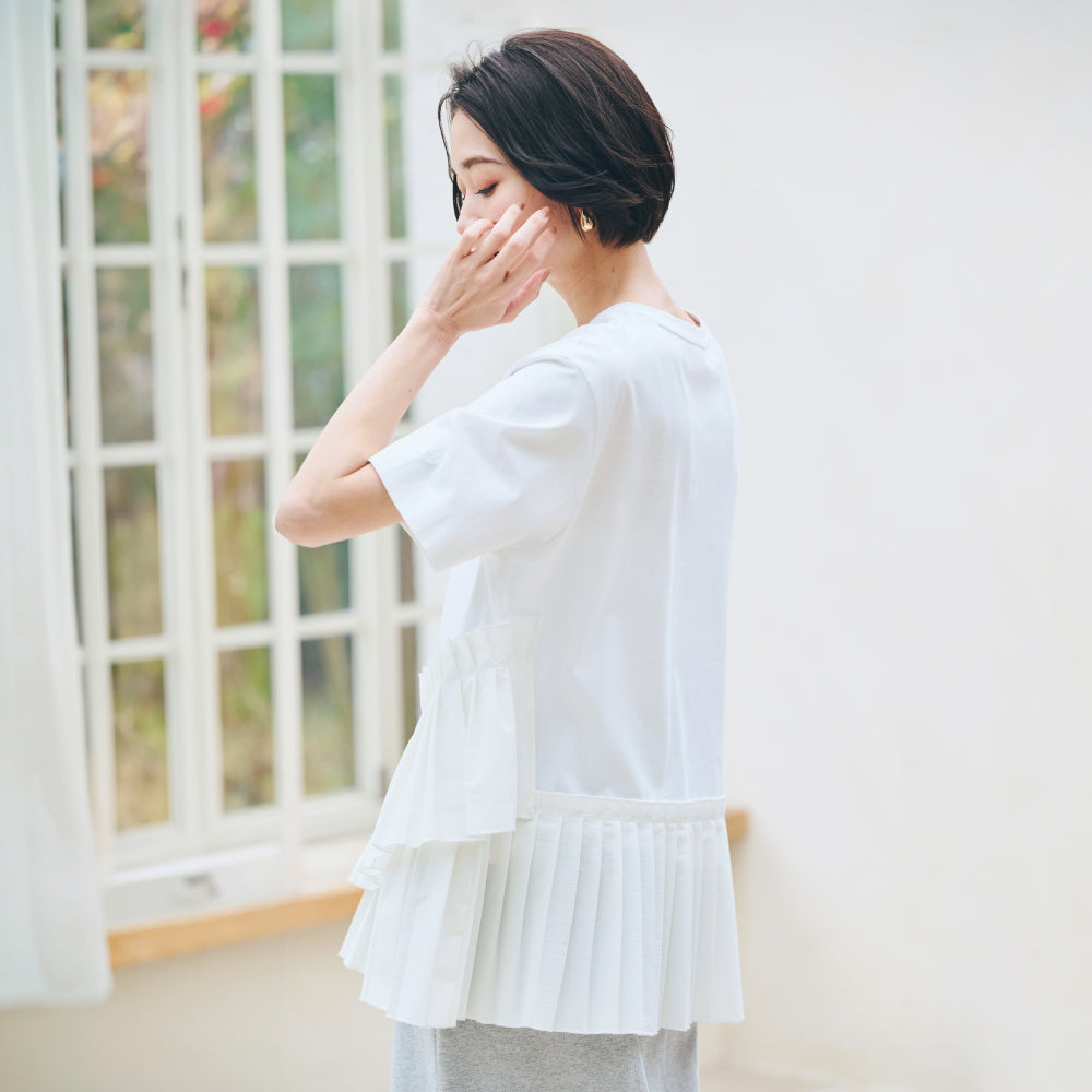 【夏割】 【Ladies】プリーツドッキングTシャツ