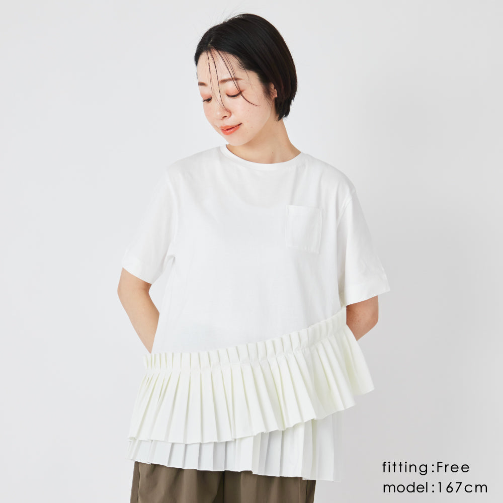 【夏割】 【Ladies】プリーツドッキングTシャツ