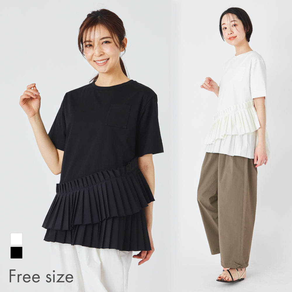 【夏割】 【Ladies】プリーツドッキングTシャツ