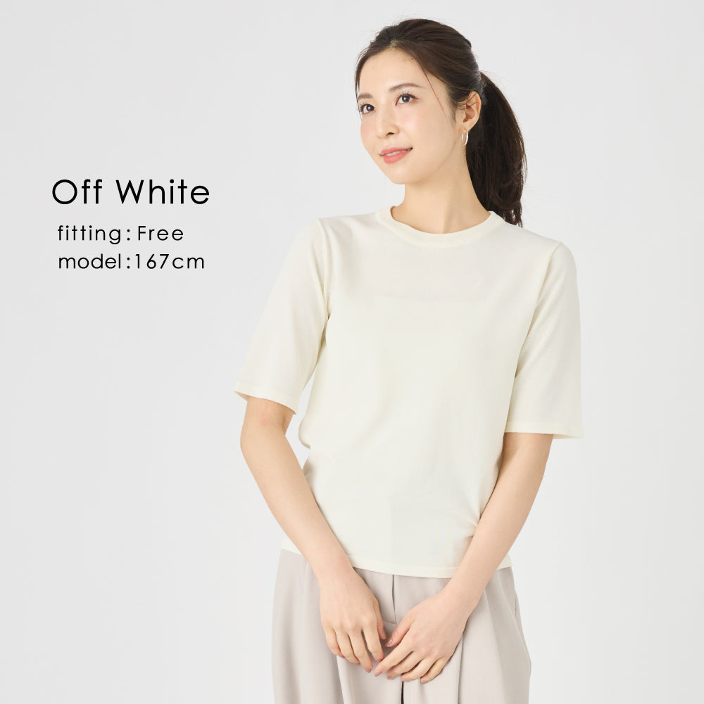 【夏割】 【Ladies】5分袖 シアー ニットTシャツ