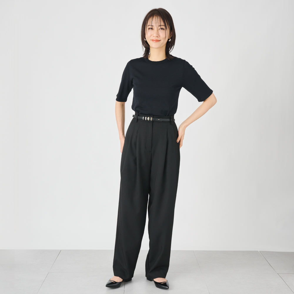 【夏割】 【Ladies】5分袖 シアー ニットTシャツ