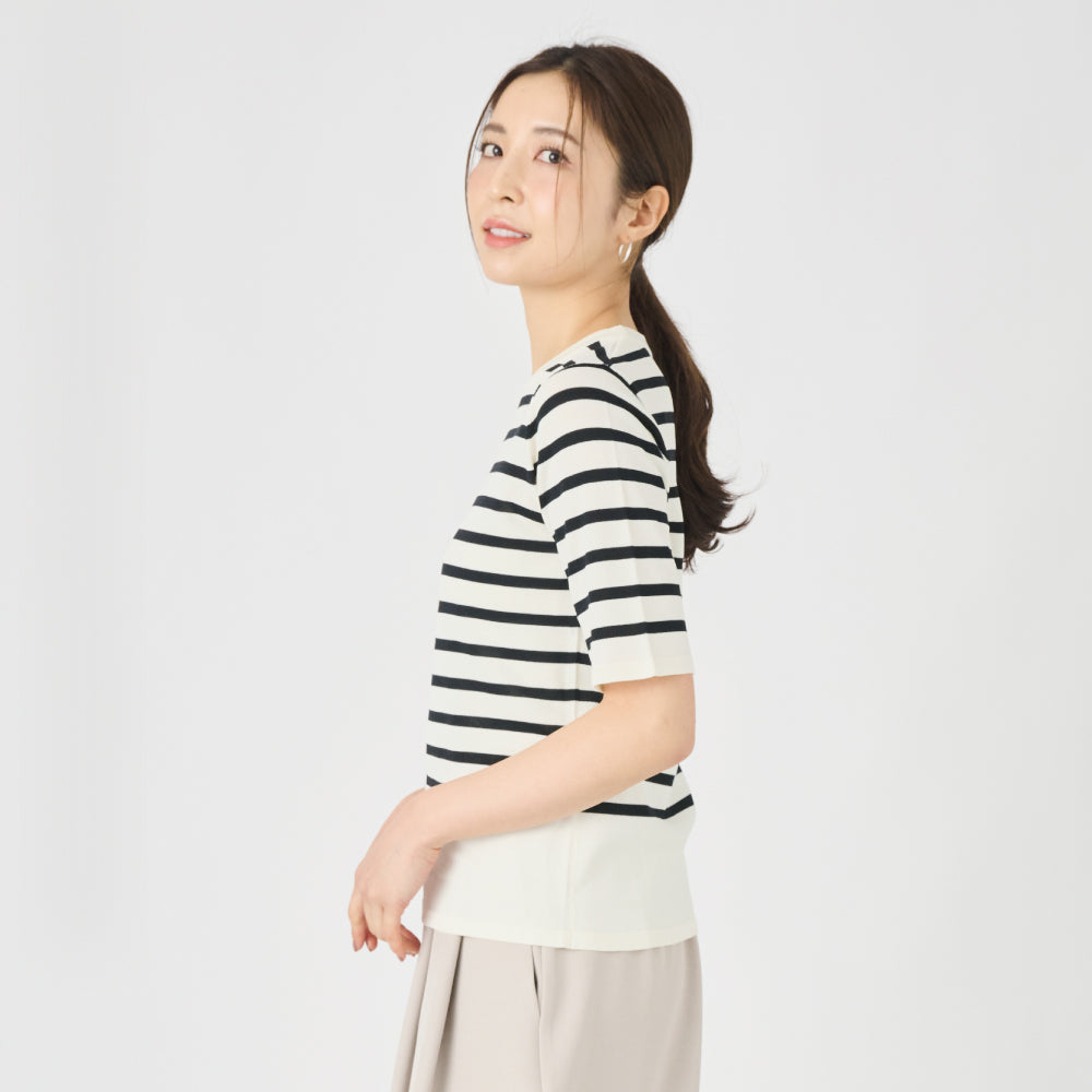 【夏割】 【Ladies】5分袖 シアー ニットTシャツ