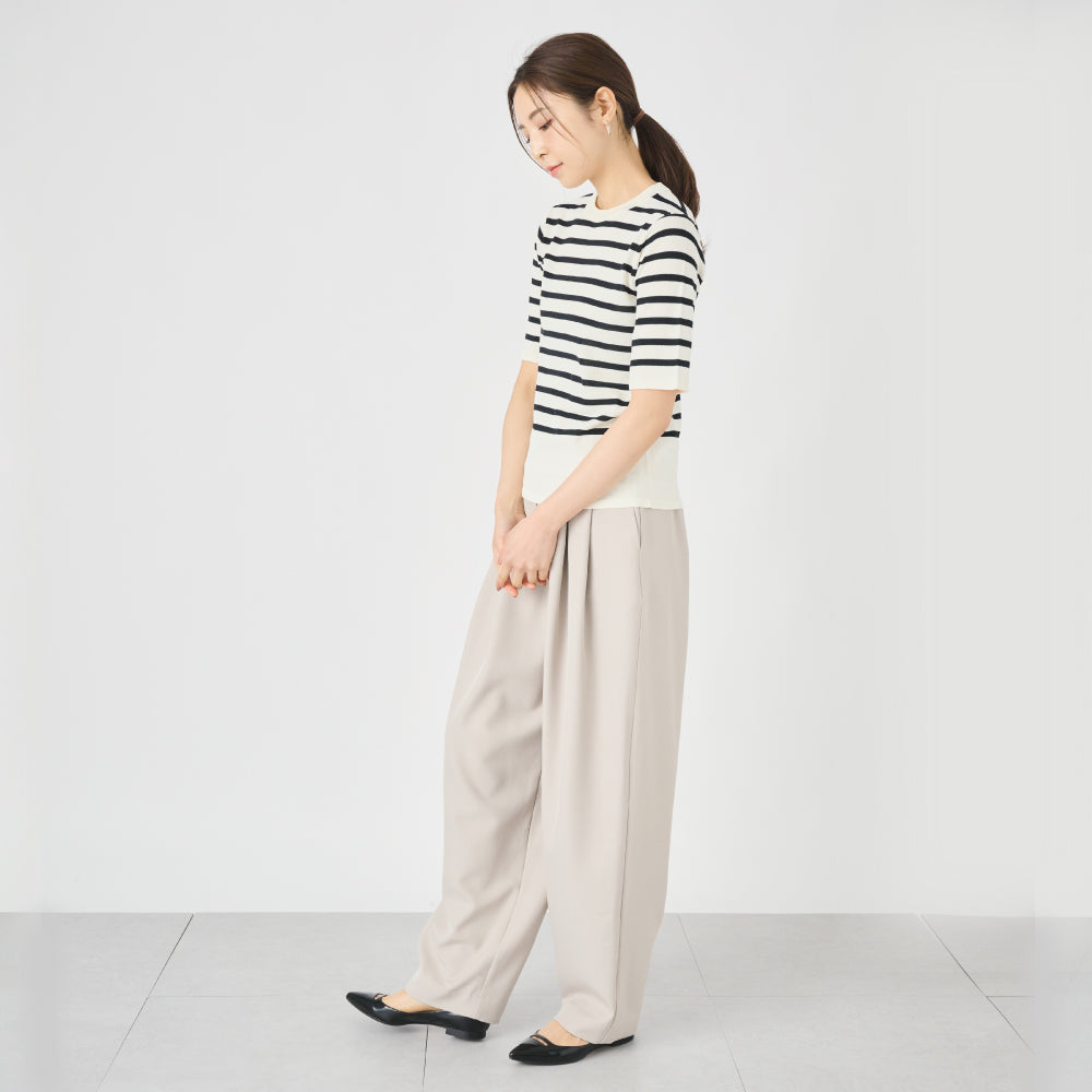 【夏割】 【Ladies】5分袖 シアー ニットTシャツ