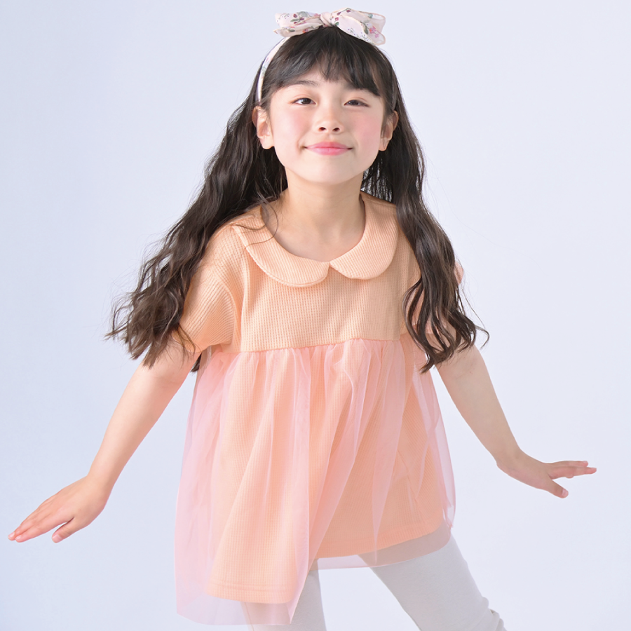【OUTLET SALE】ふんわりチュールの丸衿トップス