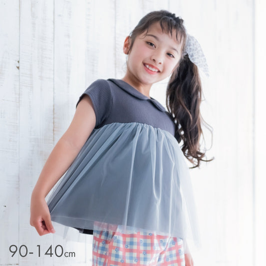 【OUTLET SALE】ふんわりチュールの丸衿トップス