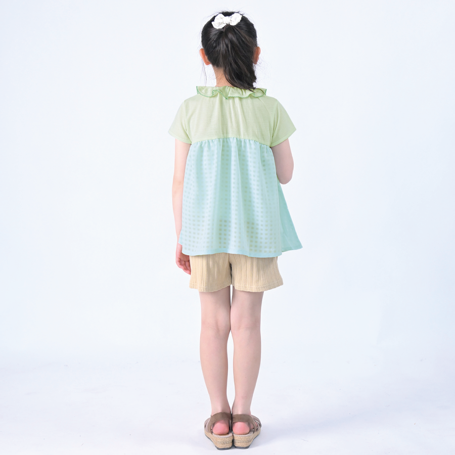 【OUTLET SALE】チュール×フリル衿トップス