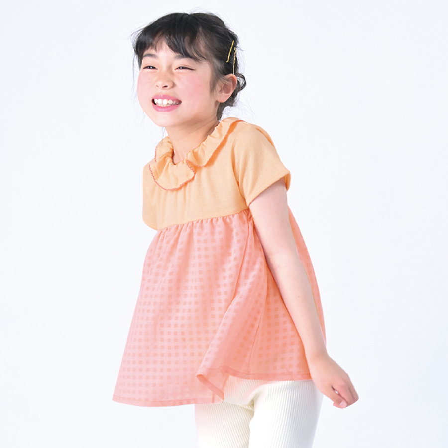 【OUTLET SALE】チュール×フリル衿トップス