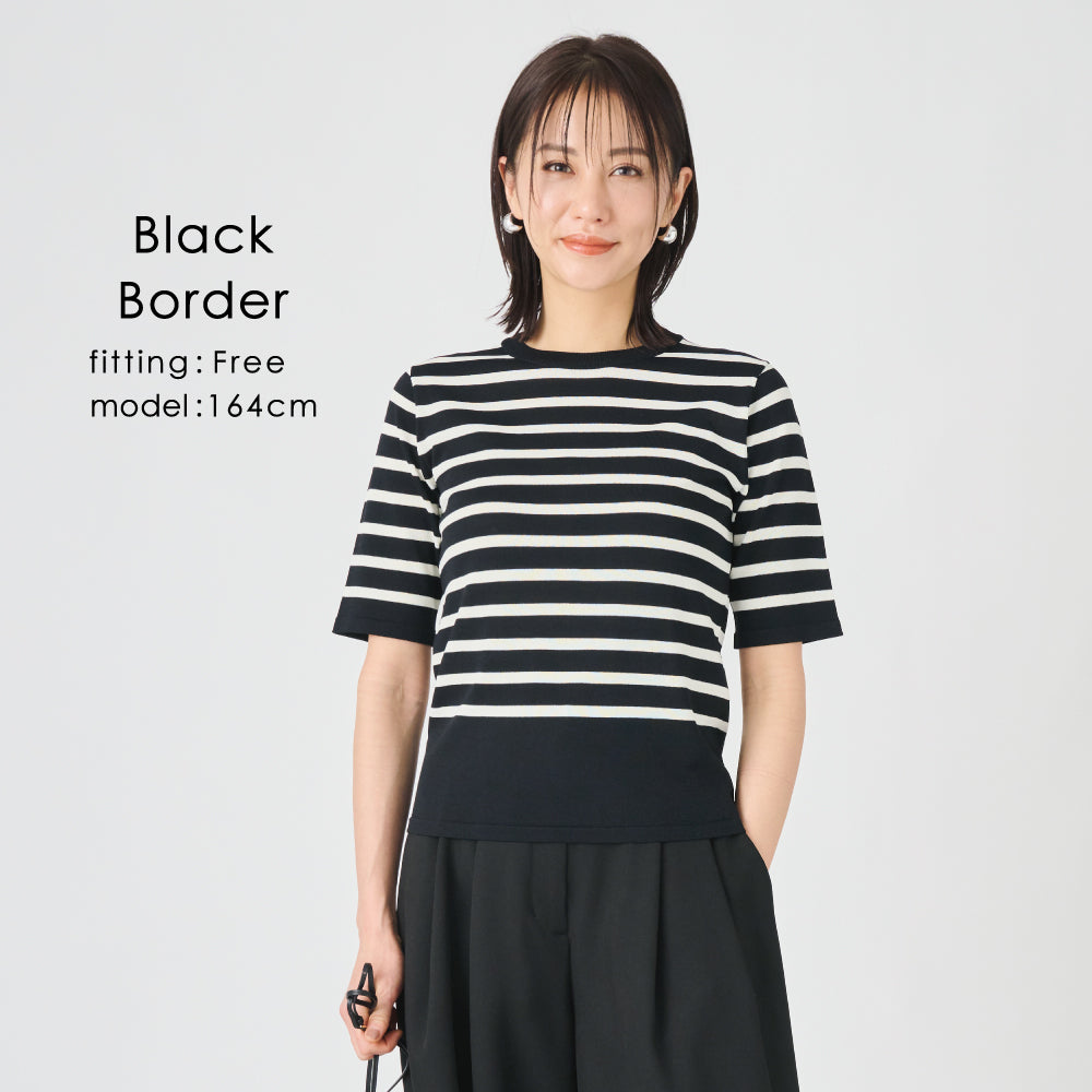 【Ladies】５分袖 シアー ニットTシャツ