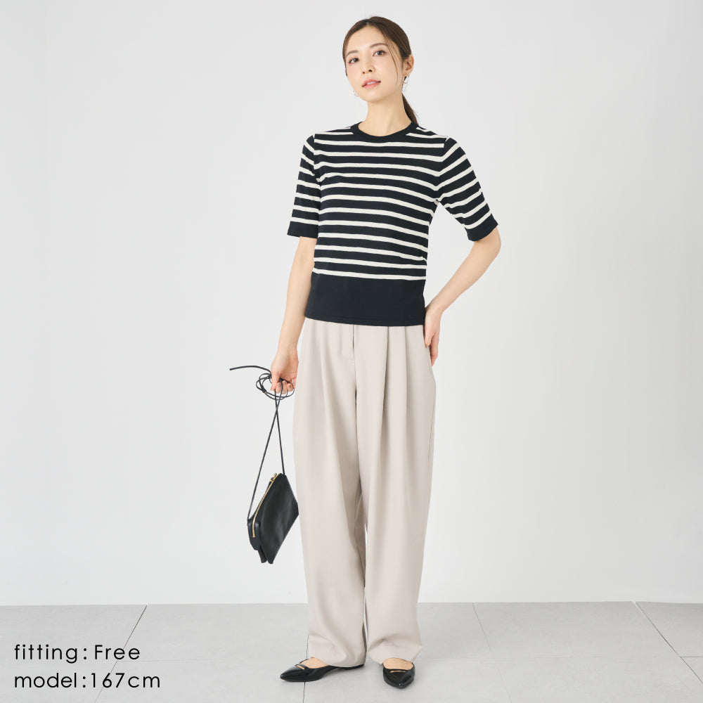 【Ladies】５分袖 シアー ニットTシャツ