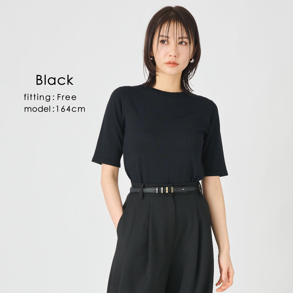 【Ladies】５分袖 シアー ニットTシャツ
