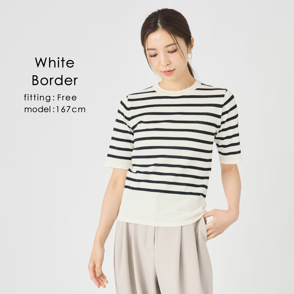 【Ladies】５分袖 シアー ニットTシャツ
