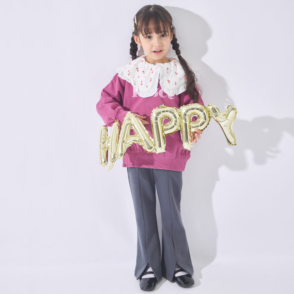 【かるぽか】美脚見え 裾スリット裏起毛フレアパンツ