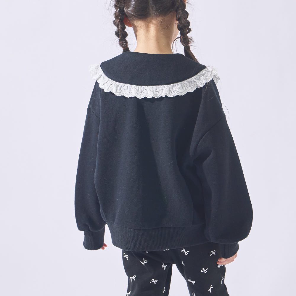 【かるぽか】襟フリルがきゅん 裏起毛ジップアップ