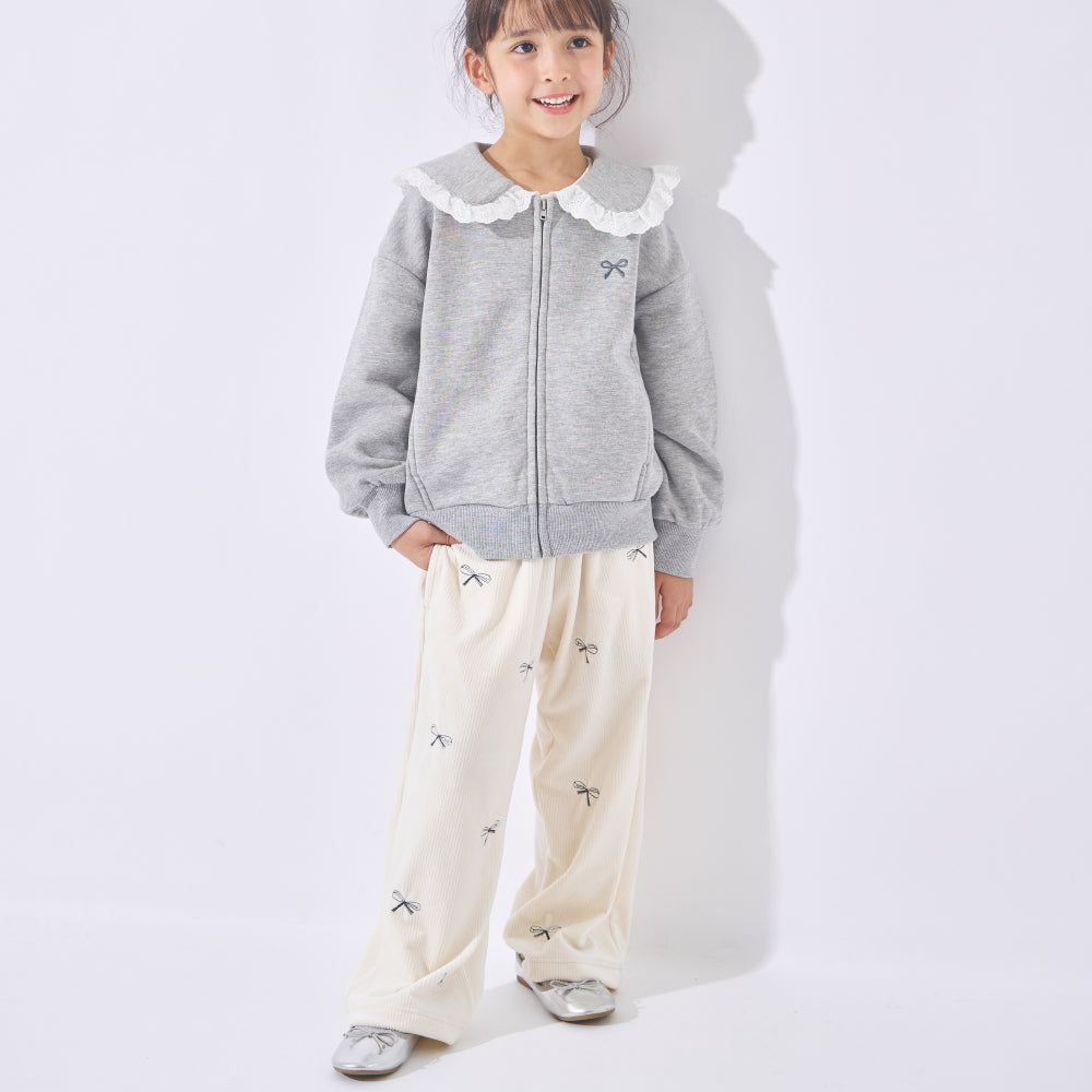 【ぬくコル】甘さをひとさじ リボン刺繍パンツ