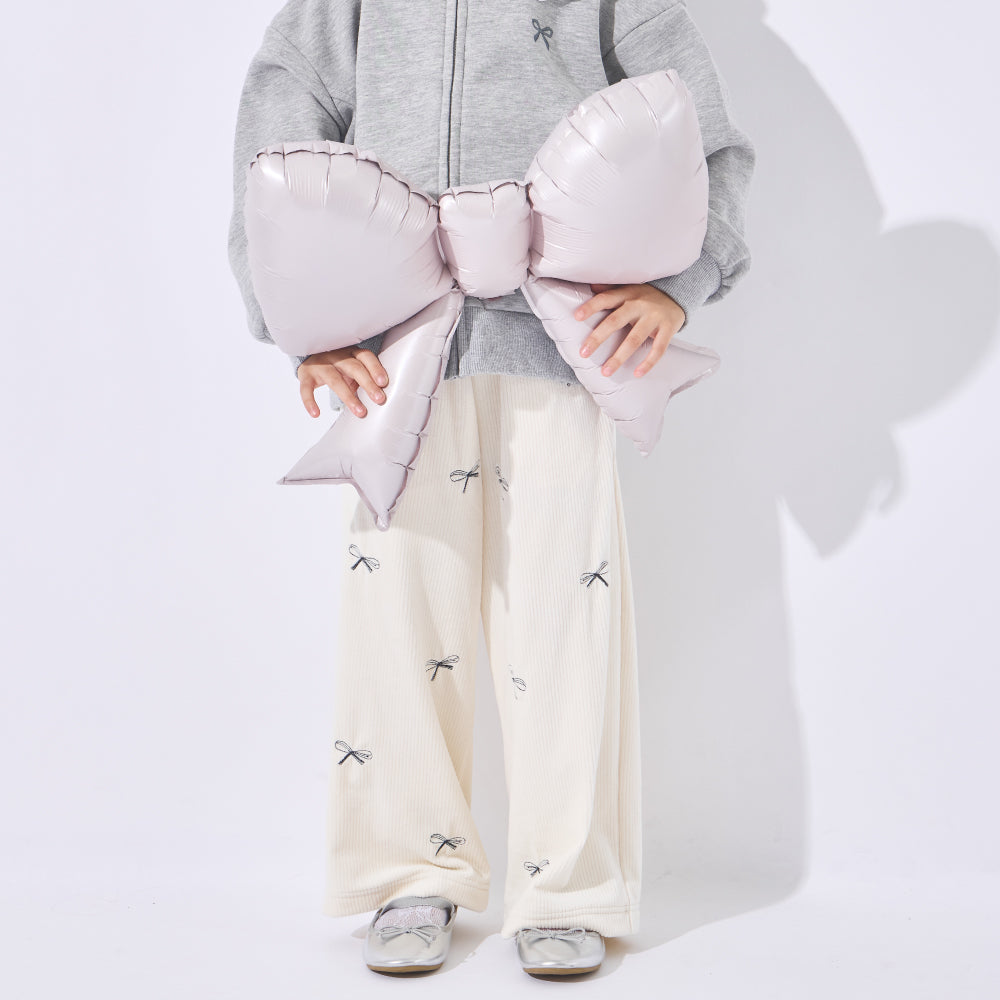 【ぬくコル】甘さをひとさじ リボン刺繍パンツ