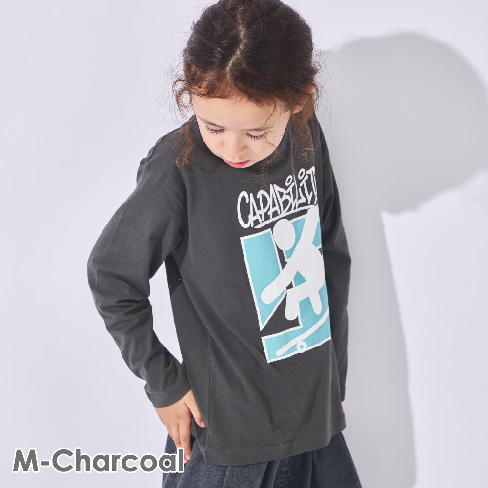 プリント長袖Tシャツ